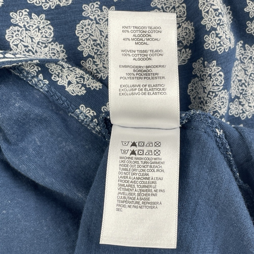 Lucky Brand Smocked Yoke Sleeveless Tank Blue Floral Print, Embroidered Size M - Picture 6 of 8